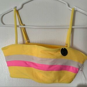 Yellow, pink and white striped bikini top